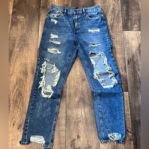 Women's Distressed Blue Straight Leg Jeans